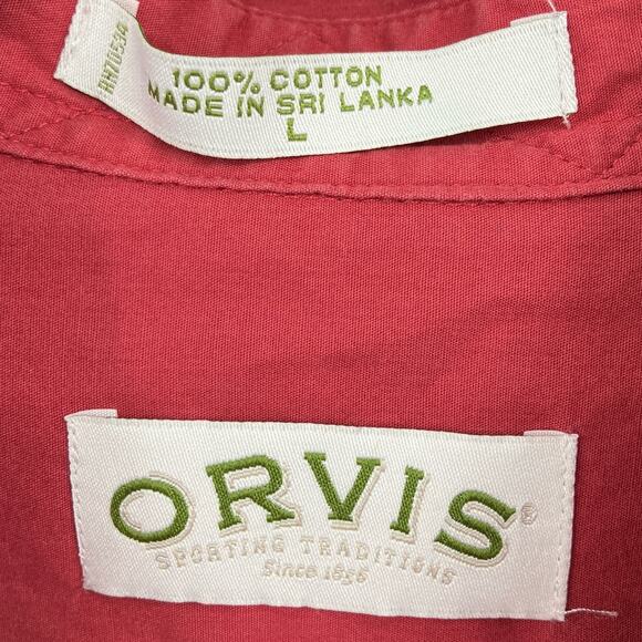 Orvis Red Roll Tab Long Sleeve Button Down Quilted Shoulder Shooting Shirt Top - Picture 2 of 9